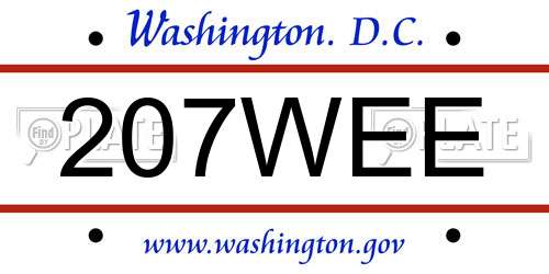 207WEE District Of Columbia License Plate