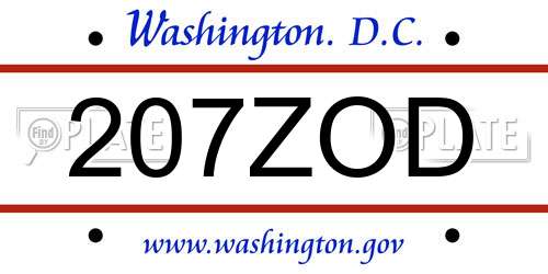 207ZOD District Of Columbia License Plate