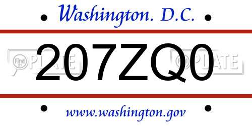 207ZQ0 District Of Columbia License Plate