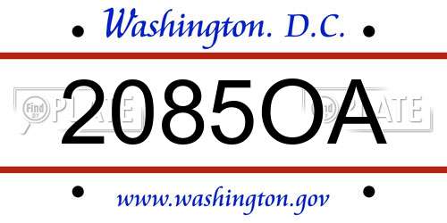 2085OA District Of Columbia License Plate