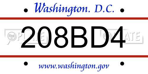 208BD4 District Of Columbia License Plate