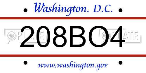 208BO4 District Of Columbia License Plate