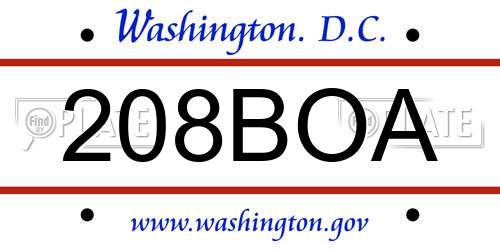 208BOA District Of Columbia License Plate