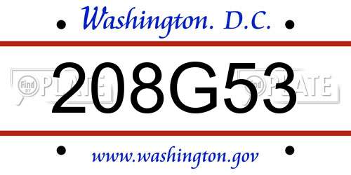 208G53 District Of Columbia License Plate