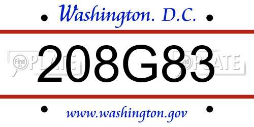 208G83 District Of Columbia License Plate