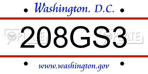 208GS3 District Of Columbia License Plate