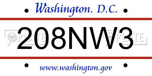 208NW3 District Of Columbia License Plate