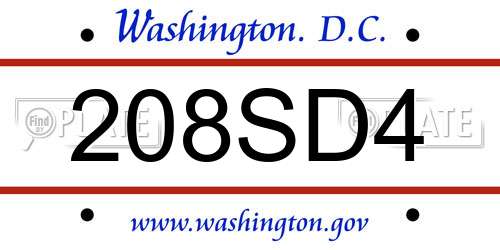 208SD4 District Of Columbia License Plate
