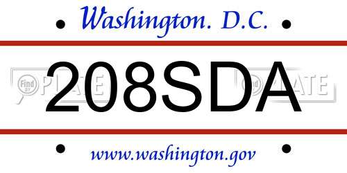 208SDA District Of Columbia License Plate