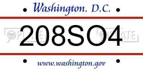 208SO4 District Of Columbia License Plate