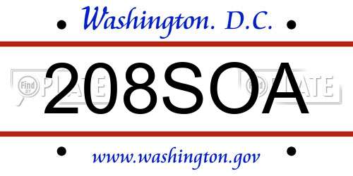 208SOA District Of Columbia License Plate