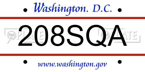 208SQA District Of Columbia License Plate