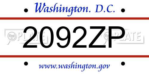 2092ZP District Of Columbia License Plate