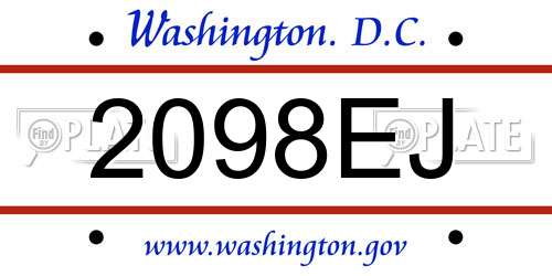 2098EJ District Of Columbia License Plate