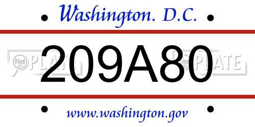 209A80 District Of Columbia License Plate
