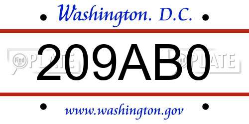 209AB0 District Of Columbia License Plate