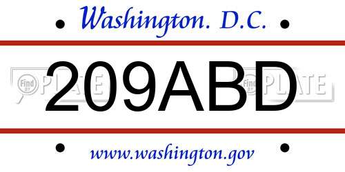 209ABD District Of Columbia License Plate