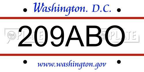 209ABO District Of Columbia License Plate