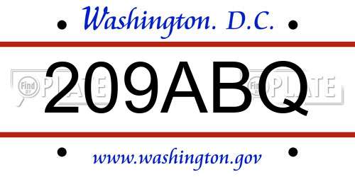209ABQ District Of Columbia License Plate