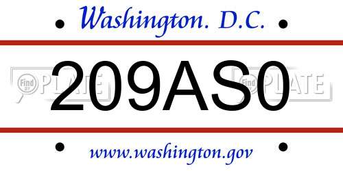 209AS0 District Of Columbia License Plate