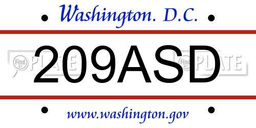 209ASD District Of Columbia License Plate
