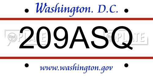 209ASQ District Of Columbia License Plate