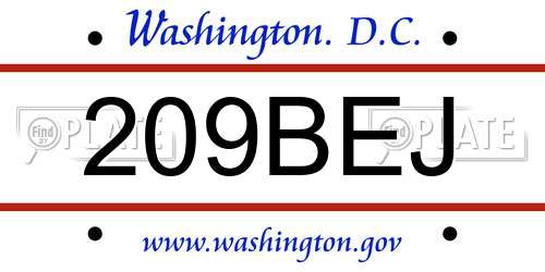 209BEJ District Of Columbia License Plate