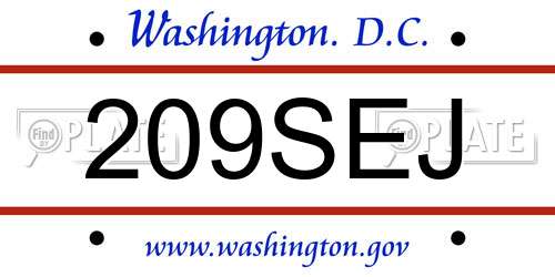 209SEJ District Of Columbia License Plate