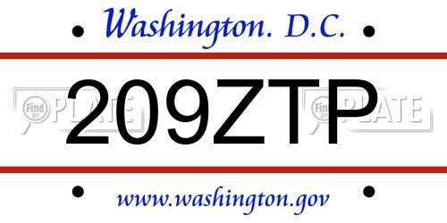 209ZTP District Of Columbia License Plate