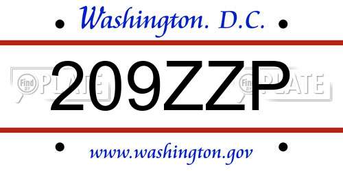 209ZZP District Of Columbia License Plate