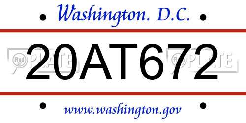 20AT672 District Of Columbia License Plate