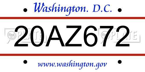 20AZ672 District Of Columbia License Plate