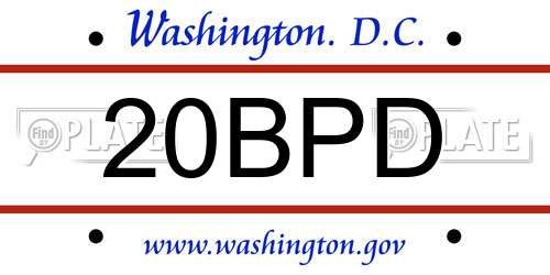 20BPD District Of Columbia License Plate