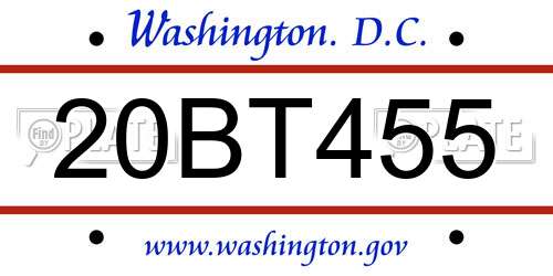 20BT455 District Of Columbia License Plate