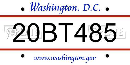 20BT485 District Of Columbia License Plate