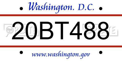 20BT488 District Of Columbia License Plate