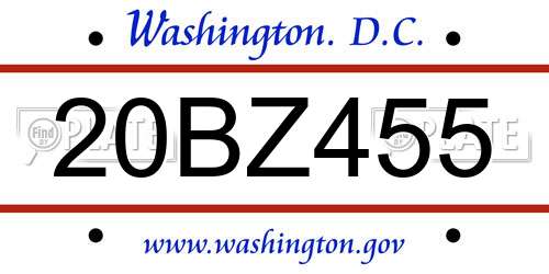 20BZ455 District Of Columbia License Plate