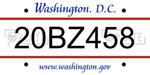20BZ458 District Of Columbia License Plate
