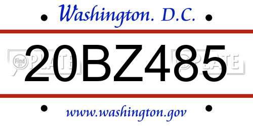 20BZ485 District Of Columbia License Plate