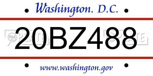 20BZ488 District Of Columbia License Plate