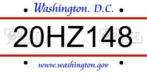 20HZ148 District Of Columbia License Plate