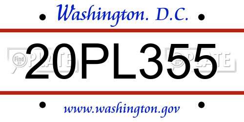 20PL355 District Of Columbia License Plate