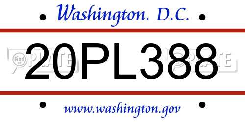 20PL388 District Of Columbia License Plate