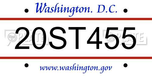 20ST455 District Of Columbia License Plate