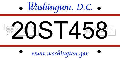 20ST458 District Of Columbia License Plate