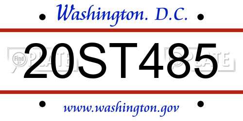 20ST485 District Of Columbia License Plate