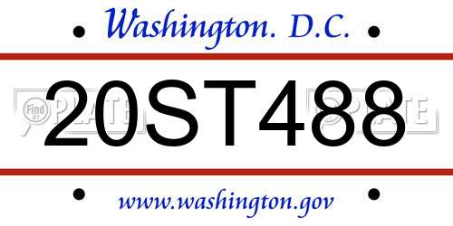 20ST488 District Of Columbia License Plate