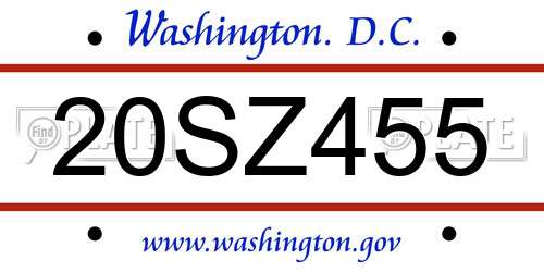 20SZ455 District Of Columbia License Plate