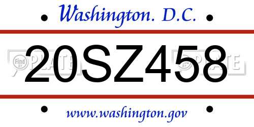 20SZ458 District Of Columbia License Plate
