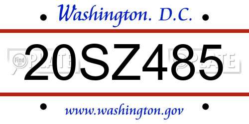 20SZ485 District Of Columbia License Plate